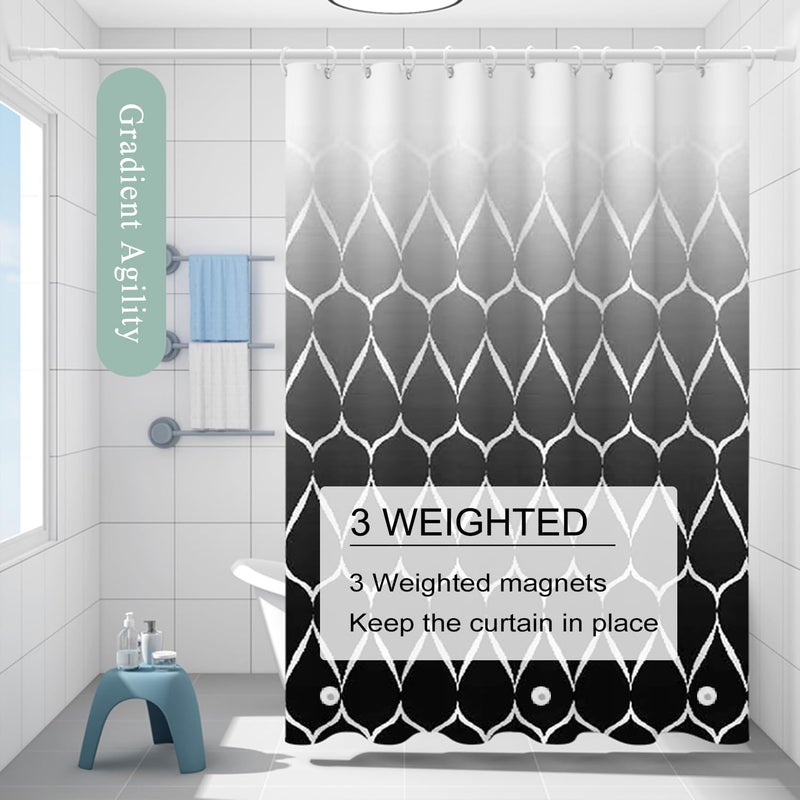 TIKABC Shower Curtain Liner, 4G PEVA Shower Liner, Plastic Waterproof Shower Curtains, with Grommet Holes and 3 Magnetic Weights(Gradient Black Gird) - Image 4